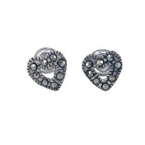 Vintage Sterling Silver 925 Marcasite Heart Stud Earrings
